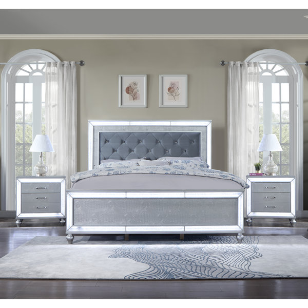 Rosdorf Park 3 Pcs Bedroom Set With LED Lights, Silver & Reviews